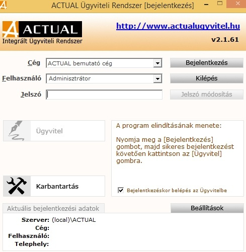 Bejelentkezési képernyő