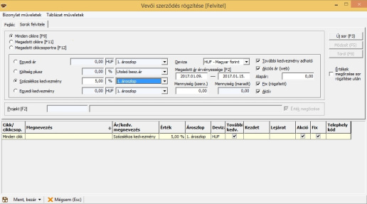 Szerződés sorok rögzítése