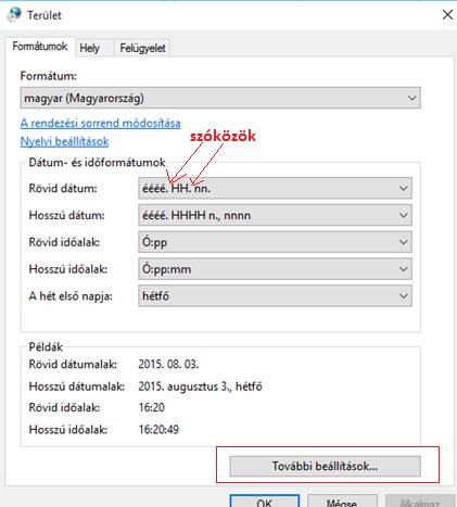 Windows 10 dátumformátum módosítása